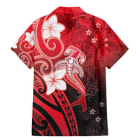 Polynesia Hammerhead Shark Family Matching Mermaid Dress and Hawaiian Shirt Red Tribal Pattern With Plumeria - Polynesian Pride