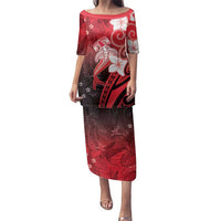 Polynesia Hammerhead Shark Family Matching Puletasi and Hawaiian Shirt Red Tribal Pattern With Plumeria - Polynesian Pride