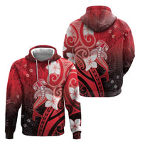 Polynesia Hammerhead Shark Hoodie Red Tribal Pattern With Plumeria - Polynesian Pride