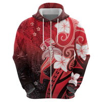 Polynesia Hammerhead Shark Hoodie Red Tribal Pattern With Plumeria - Polynesian Pride