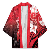 Polynesia Hammerhead Shark Kimono Red Tribal Pattern With Plumeria LT05 Unisex Red - Polynesian Pride