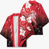 Polynesia Hammerhead Shark Kimono Red Tribal Pattern With Plumeria LT05 - Polynesian Pride