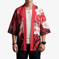 Polynesia Hammerhead Shark Kimono Red Tribal Pattern With Plumeria LT05 - Polynesian Pride