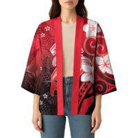 Polynesia Hammerhead Shark Kimono Red Tribal Pattern With Plumeria LT05 - Polynesian Pride