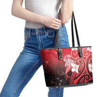 Polynesia Hammerhead Shark Leather Tote Bag Red Tribal Pattern With Plumeria LT05 - Polynesian Pride