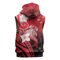 Polynesia Hammerhead Shark Sleeveless Hoodie Red Tribal Pattern With Plumeria LT05 - Polynesian Pride