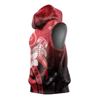 Polynesia Hammerhead Shark Sleeveless Hoodie Red Tribal Pattern With Plumeria LT05 - Polynesian Pride