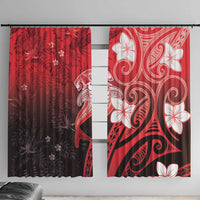 Polynesia Hammerhead Shark Window Curtain Red Tribal Pattern With Plumeria LT05 With Hooks Red - Polynesian Pride