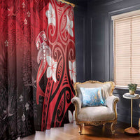 Polynesia Hammerhead Shark Window Curtain Red Tribal Pattern With Plumeria LT05 - Polynesian Pride