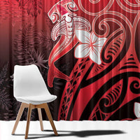 Polynesia Hammerhead Shark Window Curtain Red Tribal Pattern With Plumeria LT05 - Polynesian Pride