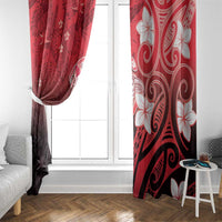Polynesia Hammerhead Shark Window Curtain Red Tribal Pattern With Plumeria LT05 - Polynesian Pride