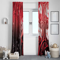 Polynesia Hammerhead Shark Window Curtain Red Tribal Pattern With Plumeria LT05 - Polynesian Pride
