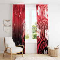 Polynesia Hammerhead Shark Window Curtain Red Tribal Pattern With Plumeria LT05 - Polynesian Pride