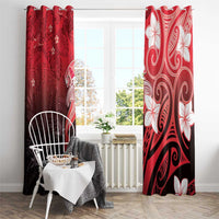 Polynesia Hammerhead Shark Window Curtain Red Tribal Pattern With Plumeria LT05 - Polynesian Pride