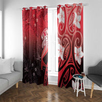Polynesia Hammerhead Shark Window Curtain Red Tribal Pattern With Plumeria LT05 With Grommets Red - Polynesian Pride