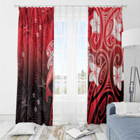 Polynesia Hammerhead Shark Window Curtain Red Tribal Pattern With Plumeria LT05 - Polynesian Pride