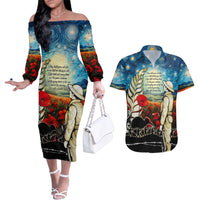 Kei Wareware Tatou New Zealand ANZAC Day Couples Matching Off The Shoulder Long Sleeve Dress and Hawaiian Shirt Starry Night Inspo Style LT05 Blue - Polynesian Pride