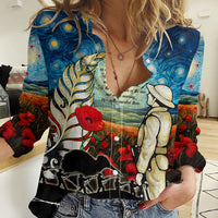 Kei Wareware Tatou New Zealand ANZAC Day Women Casual Shirt Starry Night Inspo Style LT05 Female Blue - Polynesian Pride