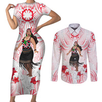 New Zealand Women's Day Couples Matching Short Sleeve Bodycon Dress and Long Sleeve Button Shirt Maori Wahine Polynesian Pattern LT05 White - Polynesian Pride