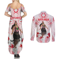 New Zealand Women's Day Couples Matching Summer Maxi Dress and Long Sleeve Button Shirt Maori Wahine Polynesian Pattern LT05 - Polynesian Pride