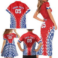 Custom Tuamotu Archipelago Family Matching Short Sleeve Bodycon Dress and Hawaiian Shirt Polynesian Tribal Tattoo