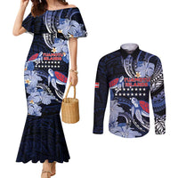 Tuamotu Islands Couples Matching Mermaid Dress and Long Sleeve Button Shirt Polynesian Pattern With Turtle LT05 Black - Polynesian Pride