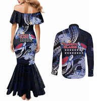 Tuamotu Islands Couples Matching Mermaid Dress and Long Sleeve Button Shirt Polynesian Pattern With Turtle LT05 - Polynesian Pride