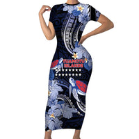 Tuamotu Islands Short Sleeve Bodycon Dress Polynesian Pattern With Turtle