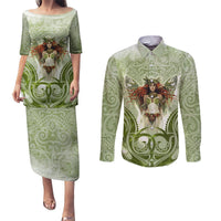 New Zealand Maori Fairy Patupaiarehe Couples Matching Puletasi and Long Sleeve Button Shirt Polynesian Style LT05 Red - Polynesian Pride