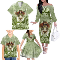New Zealand Maori Fairy Patupaiarehe Family Matching Off Shoulder Long Sleeve Dress and Hawaiian Shirt Polynesian Style LT05 - Polynesian Pride