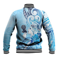 Aotearoa Maori Wahine Baseball Jacket Fantail Bird Blue Gold Marble LT05 - Polynesian Pride