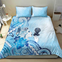 Aotearoa Maori Wahine Bedding Set Fantail Bird Blue Gold Marble