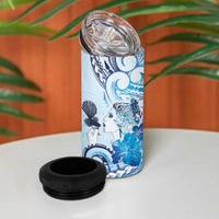 Aotearoa Maori Wahine 4 in 1 Can Cooler Tumbler Fantail Bird Blue Gold Marble