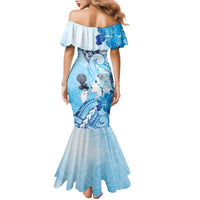 Aotearoa Maori Wahine Family Matching Mermaid Dress and Hawaiian Shirt Fantail Bird Blue Gold Marble