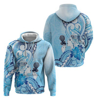 Aotearoa Maori Wahine Hoodie Fantail Bird Blue Gold Marble