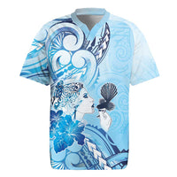 Aotearoa Maori Wahine Rugby Jersey Fantail Bird Blue Gold Marble