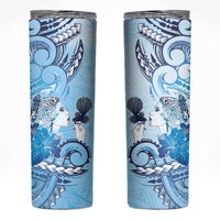Aotearoa Maori Wahine Skinny Tumbler Fantail Bird Blue Gold Marble