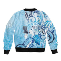 Aotearoa Maori Wahine Sleeve Zip Bomber Jacket Fantail Bird Blue Gold Marble