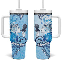 Aotearoa Maori Wahine Tumbler With Handle Fantail Bird Blue Gold Marble