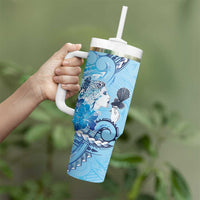 Aotearoa Maori Wahine Tumbler With Handle Fantail Bird Blue Gold Marble