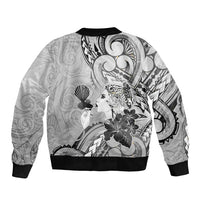 Aotearoa Maori Wahine Bomber Jacket Fantail Bird Black Gold Marble