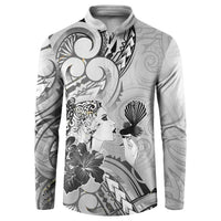 Aotearoa Maori Wahine Button Sweatshirt Fantail Bird Black Gold Marble LT05 Black - Polynesian Pride