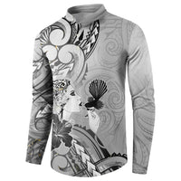 Aotearoa Maori Wahine Button Sweatshirt Fantail Bird Black Gold Marble LT05 - Polynesian Pride