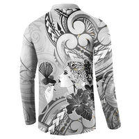 Aotearoa Maori Wahine Button Sweatshirt Fantail Bird Black Gold Marble LT05 - Polynesian Pride