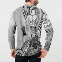 Aotearoa Maori Wahine Button Sweatshirt Fantail Bird Black Gold Marble LT05 - Polynesian Pride