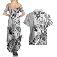Aotearoa Maori Wahine Couples Matching Summer Maxi Dress and Hawaiian Shirt Fantail Bird Black Gold Marble