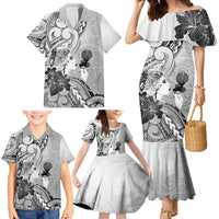 Aotearoa Maori Wahine Family Matching Mermaid Dress and Hawaiian Shirt Fantail Bird Black Gold Marble