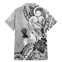 Aotearoa Maori Wahine Family Matching Mermaid Dress and Hawaiian Shirt Fantail Bird Black Gold Marble