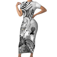 Aotearoa Maori Wahine Family Matching Short Sleeve Bodycon Dress and Hawaiian Shirt Fantail Bird Black Gold Marble