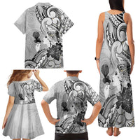 Aotearoa Maori Wahine Family Matching Tank Maxi Dress and Hawaiian Shirt Fantail Bird Black Gold Marble